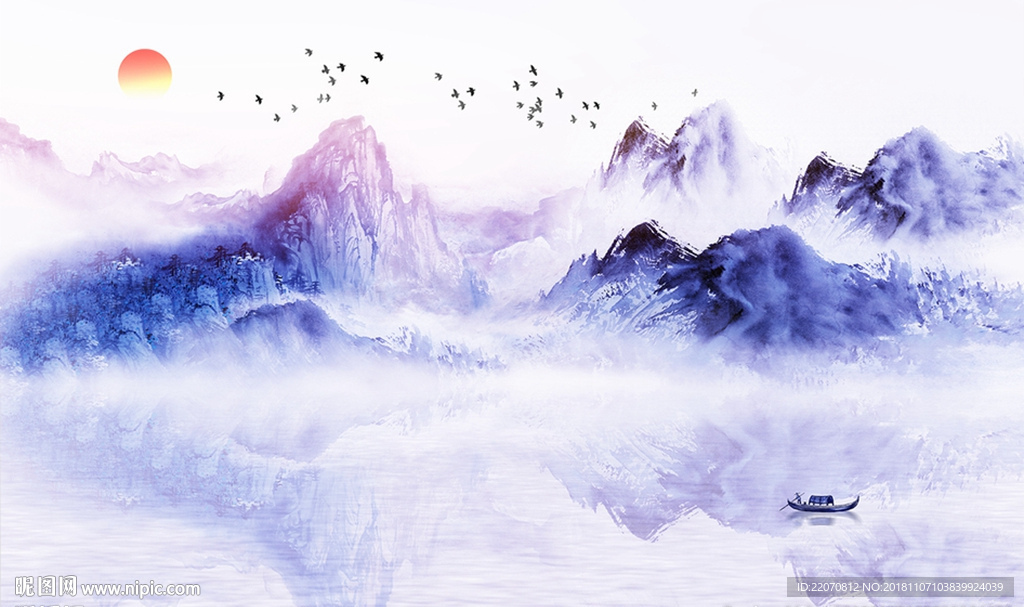 意境山水画水墨背景墙