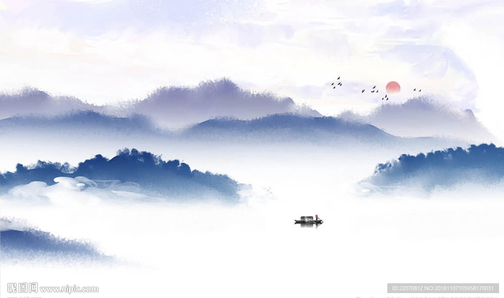 意境水墨远山山水背景墙
