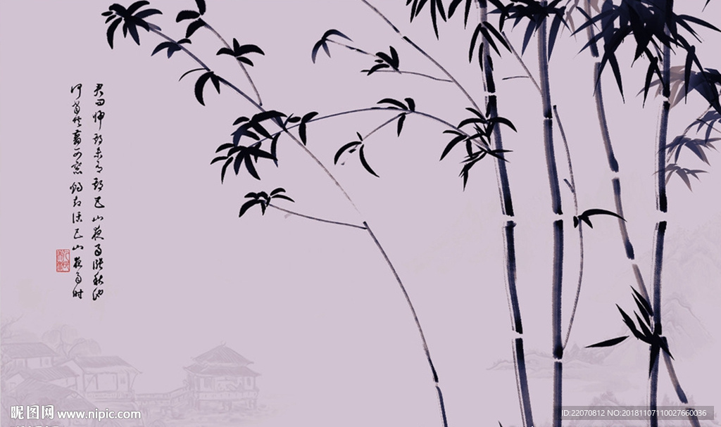 意境水墨竹子画背景墙