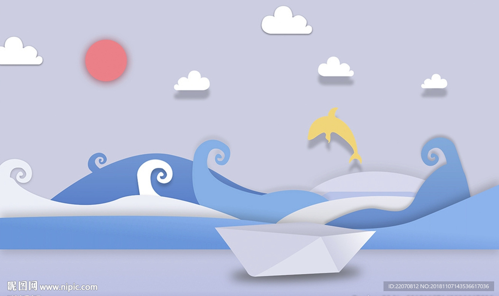 卡通阳光海滩背景墙