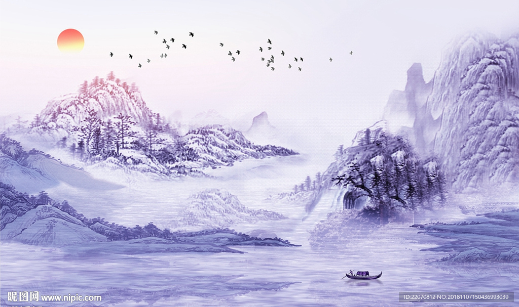 中国风水墨山水意境风景背景墙