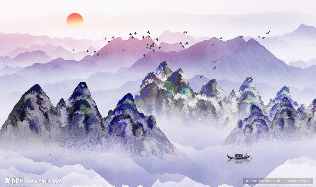 唯美山水抽象背景墙