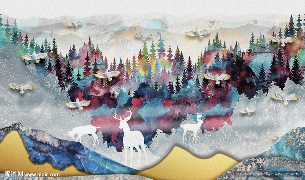 森林麋鹿抽象背景墙