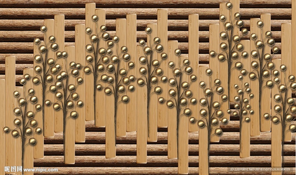 木质背景金属枝子背景墙