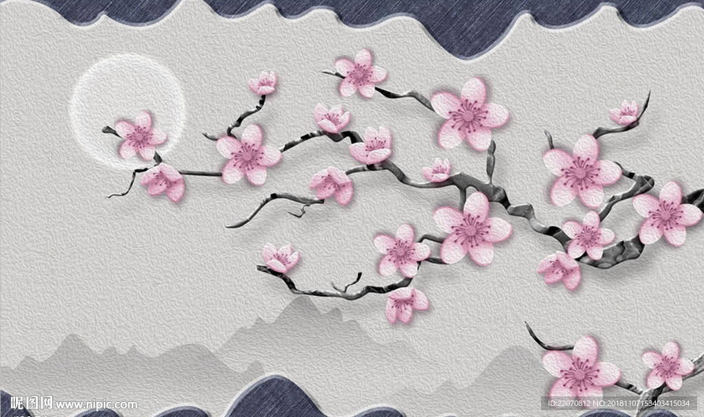 梅花水墨山水背景墙