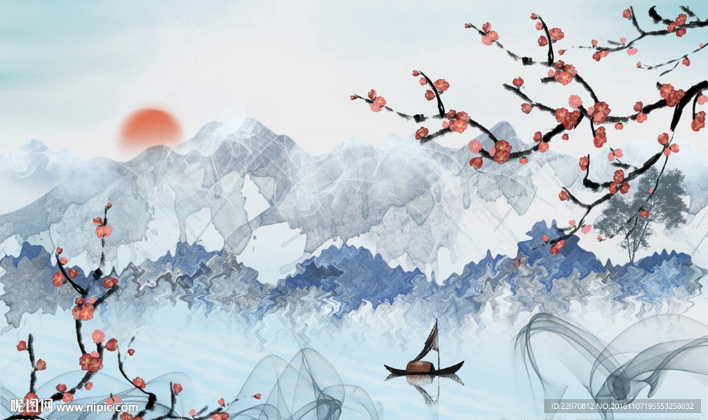 意境清新山水背景墙