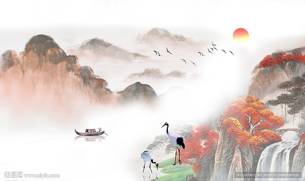 中式简约山水装饰背景墙