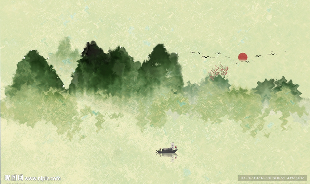 中式水墨国画抽象山水背景墙