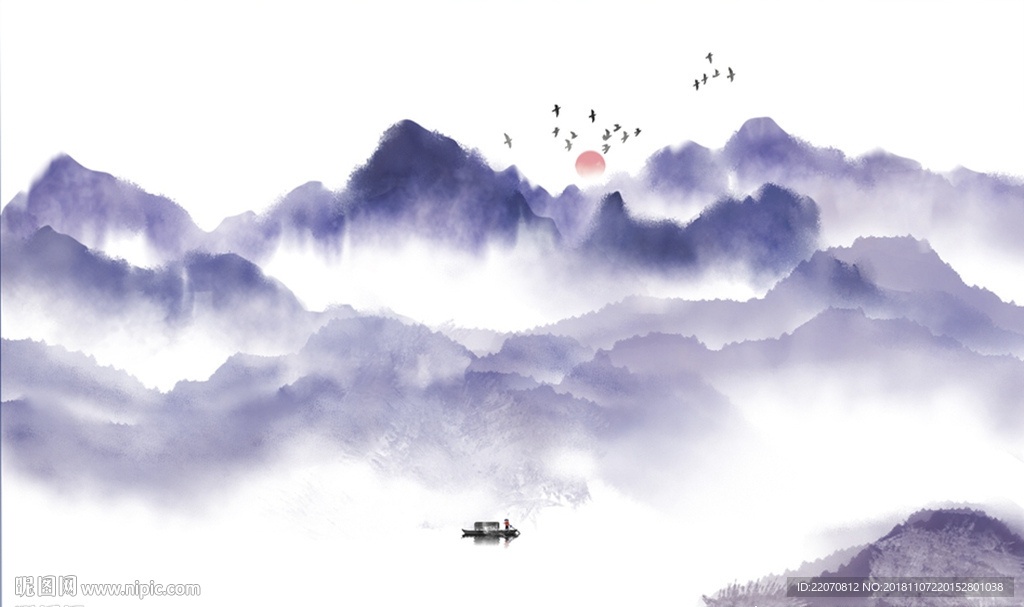 中式水墨抽象山水背景墙
