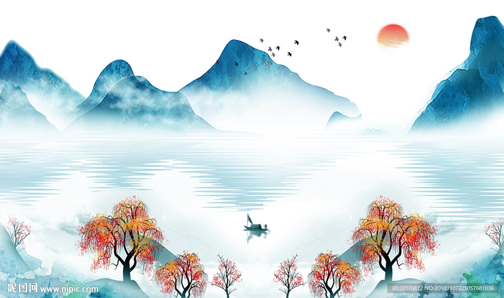 中式抽象山水背景墙