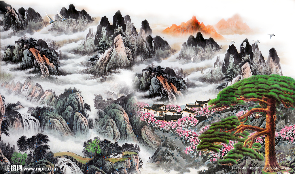 山水国画背景墙