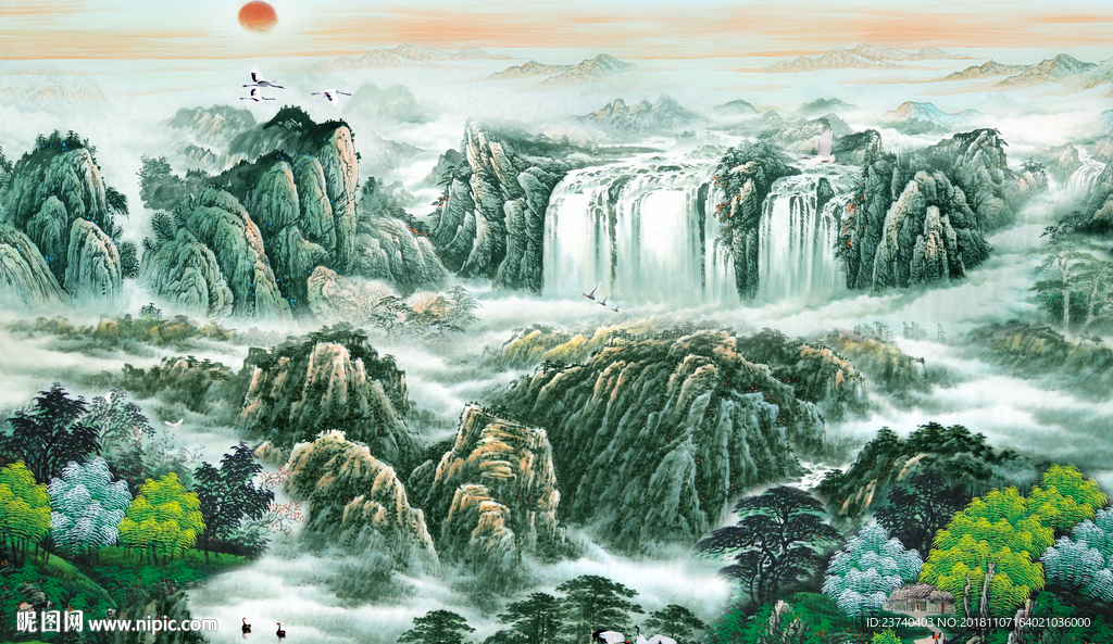 国画山水背景墙