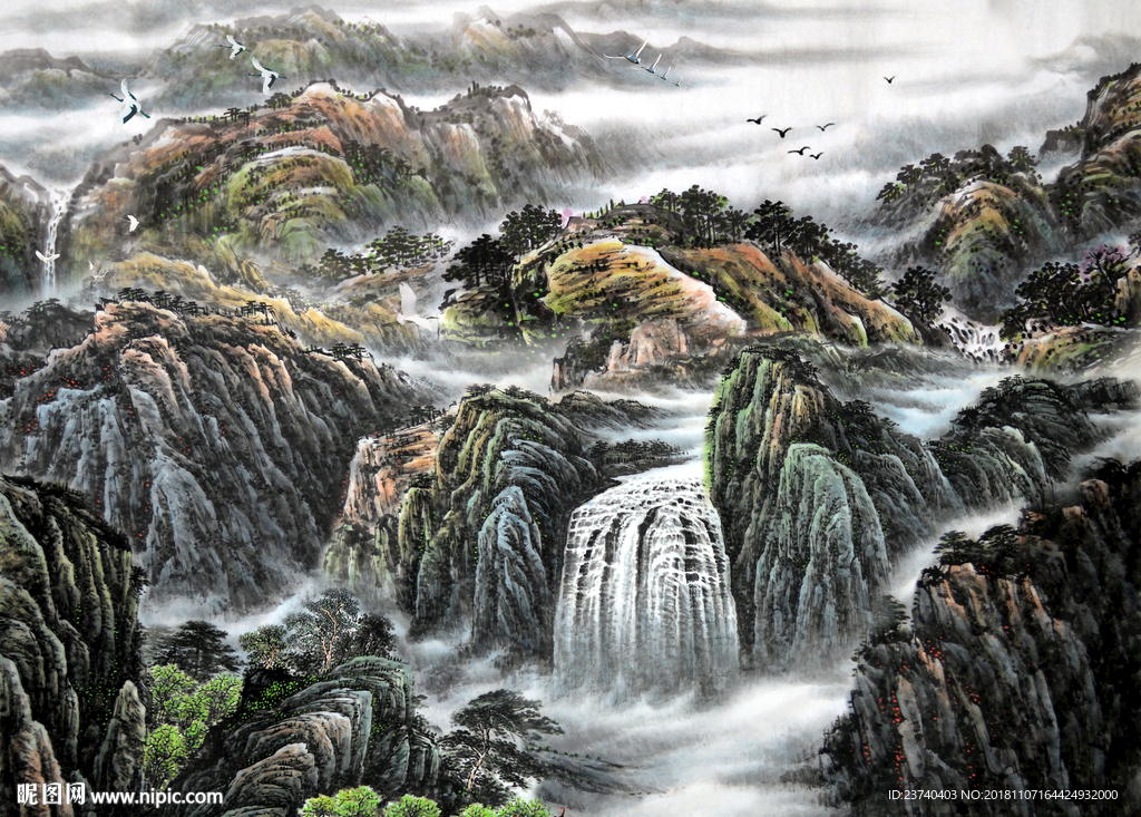 国画山水背景墙