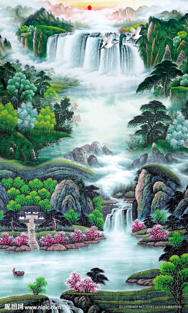 玄关背景墙 山水国画