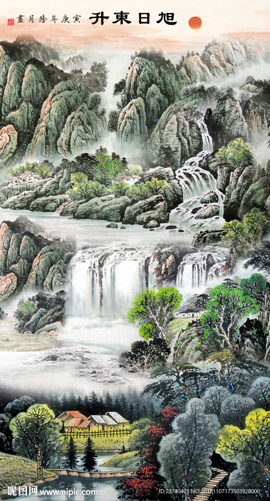 玄关背景墙 山水国画