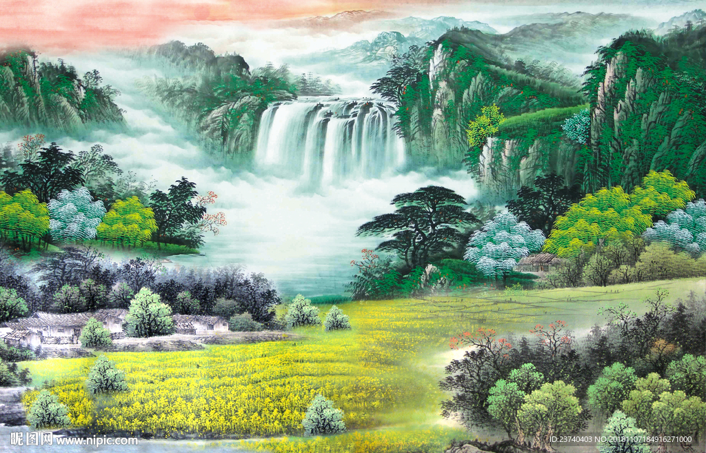国画山水背景墙