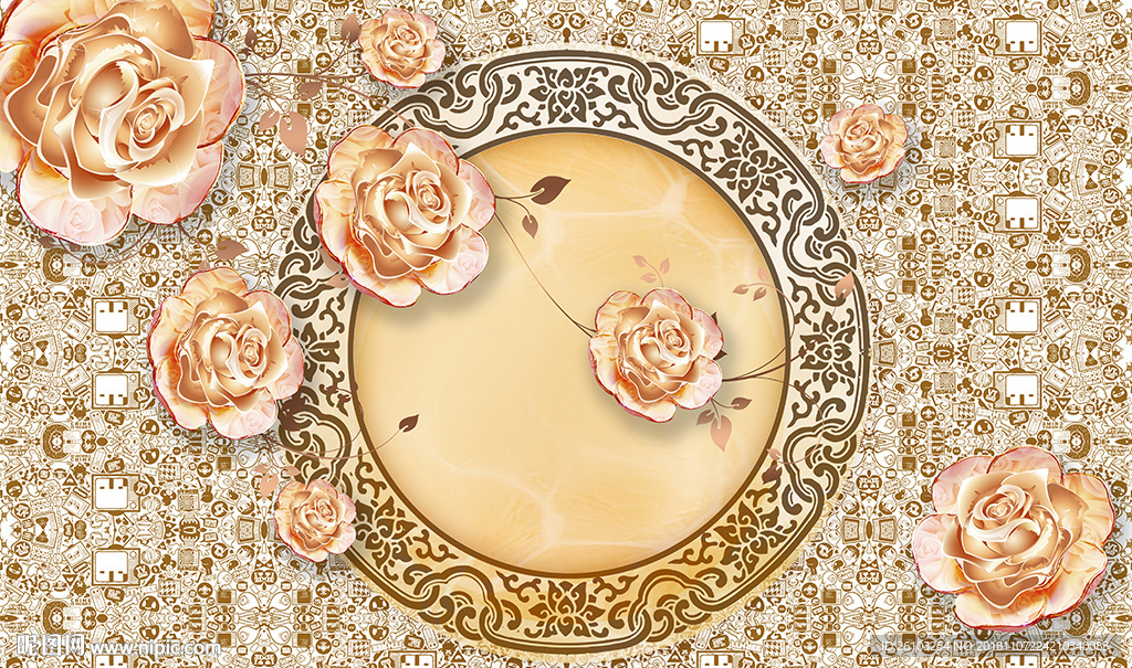 彩雕花卉梦幻花纹电视背景墙