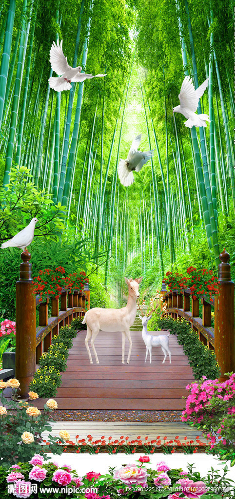 玄关竹林风景画