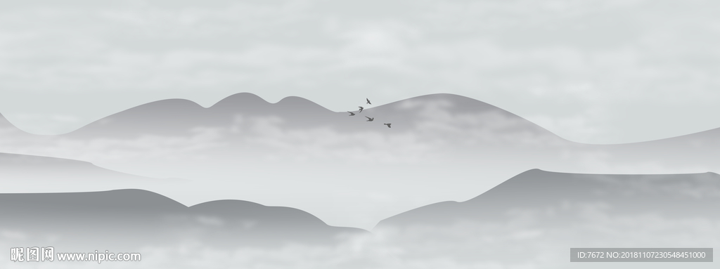 新中式禅意水墨山水画背景墙壁画