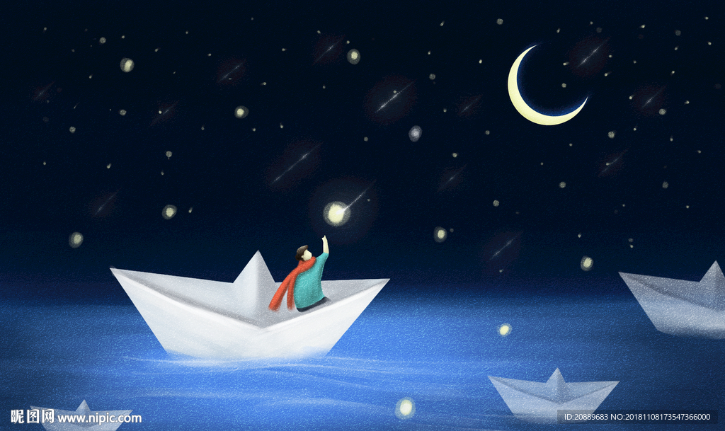 月亮 插画 黑夜 星空 意境