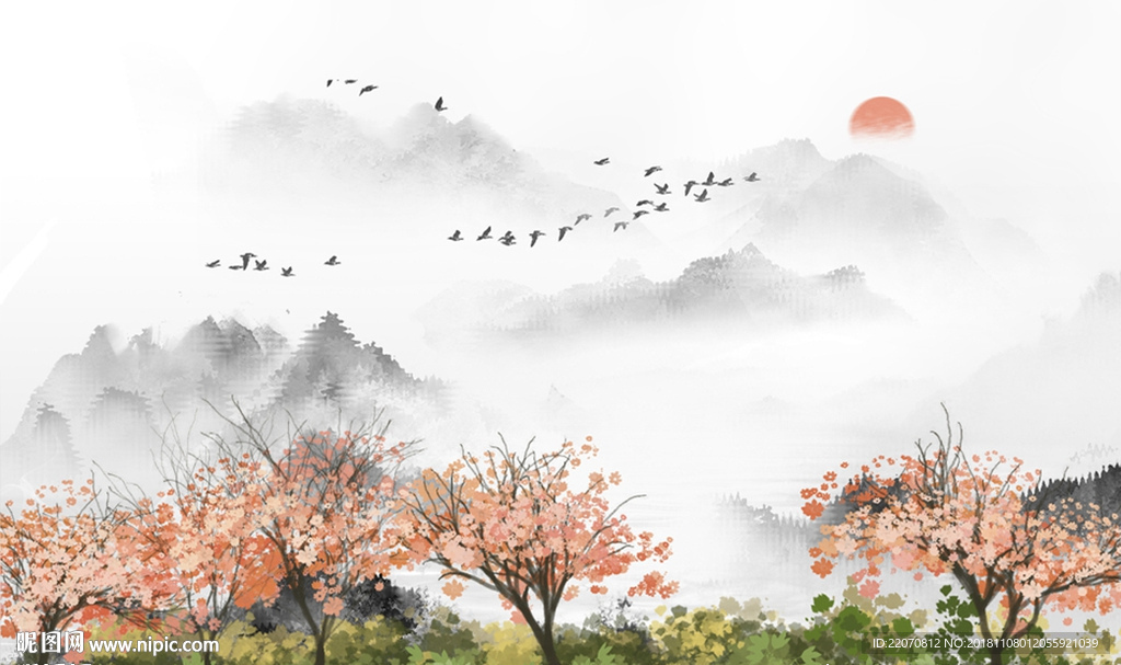 中式意境清山水背景墙