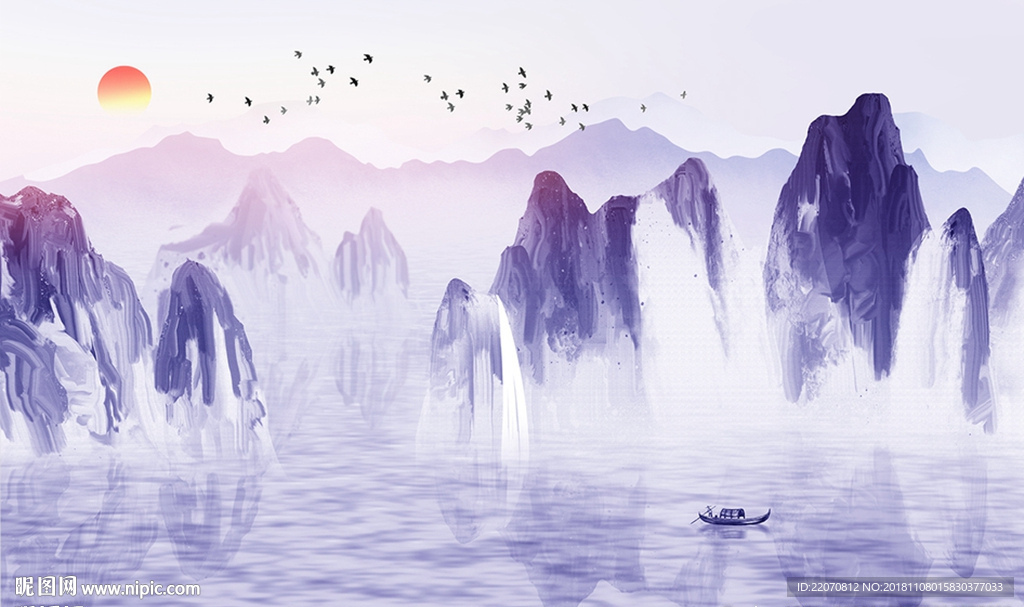 水墨山水风景中国风背景墙