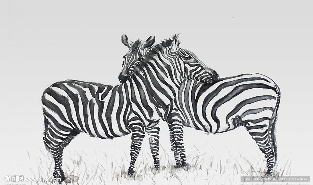 手绘斑马背景墙