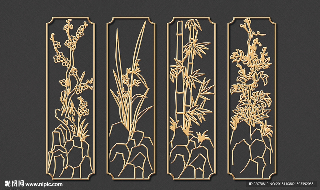 浮雕梅兰竹菊铁艺背景墙