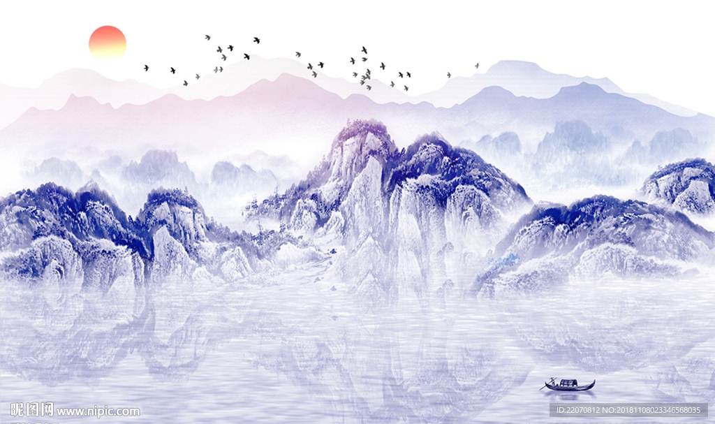 水墨意境山水风景背景墙