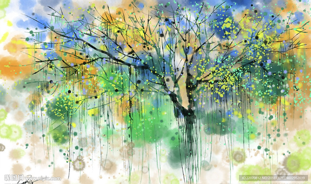 手绘抽象生命树油画背景墙