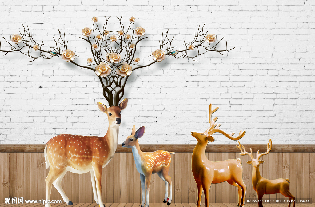 现代简约时尚北欧麋鹿背景墙
