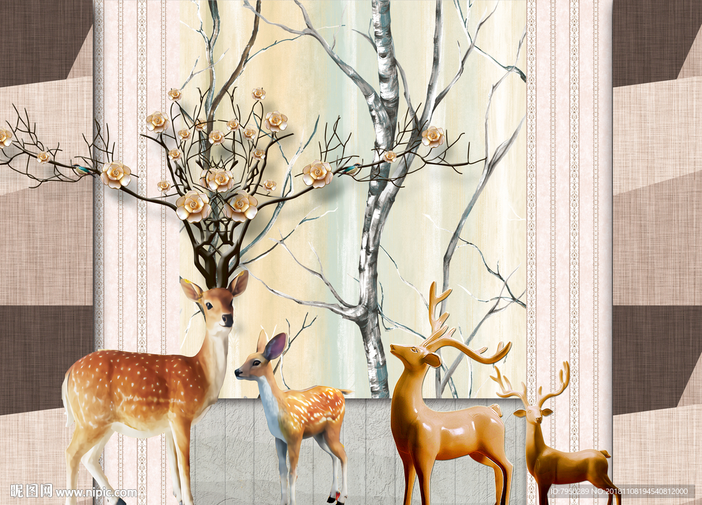 现代简约时尚北欧麋鹿背景墙