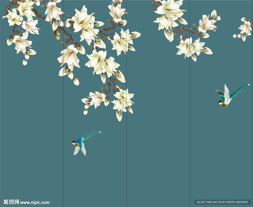中式花鸟画背景墙