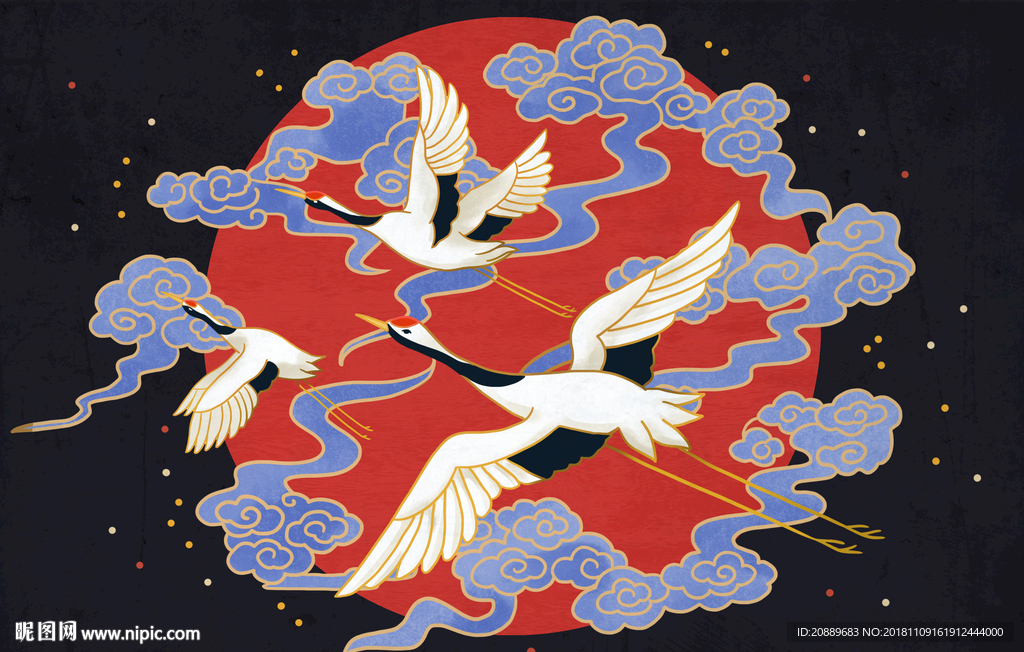 仙鹤 中国风 水墨画 水彩画