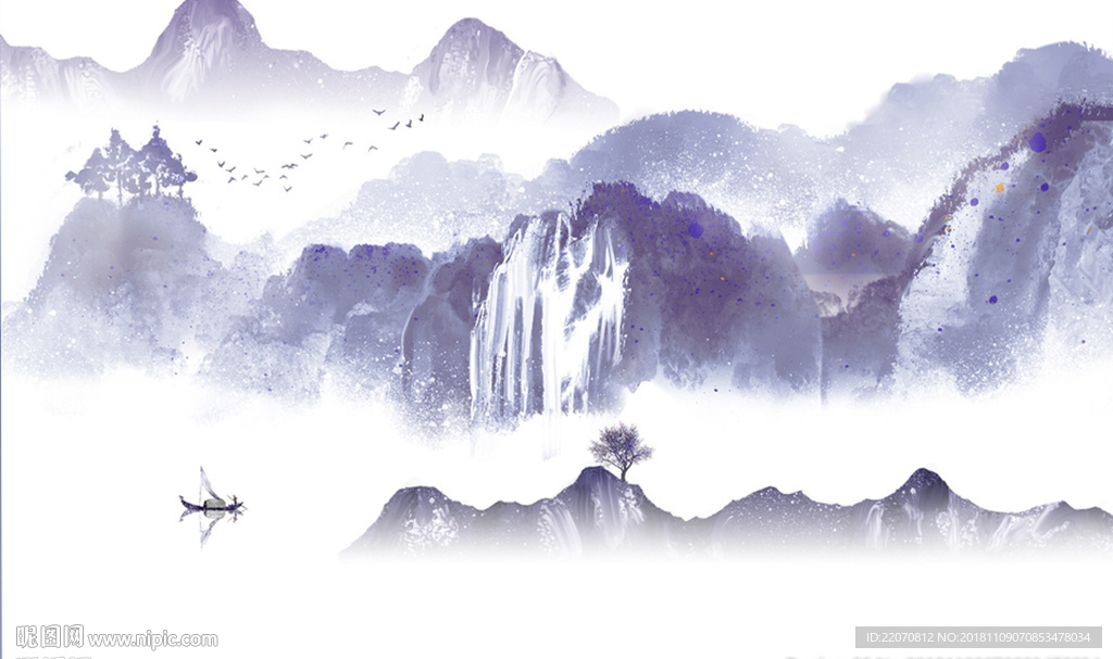 中式水墨山水壁画背景墙