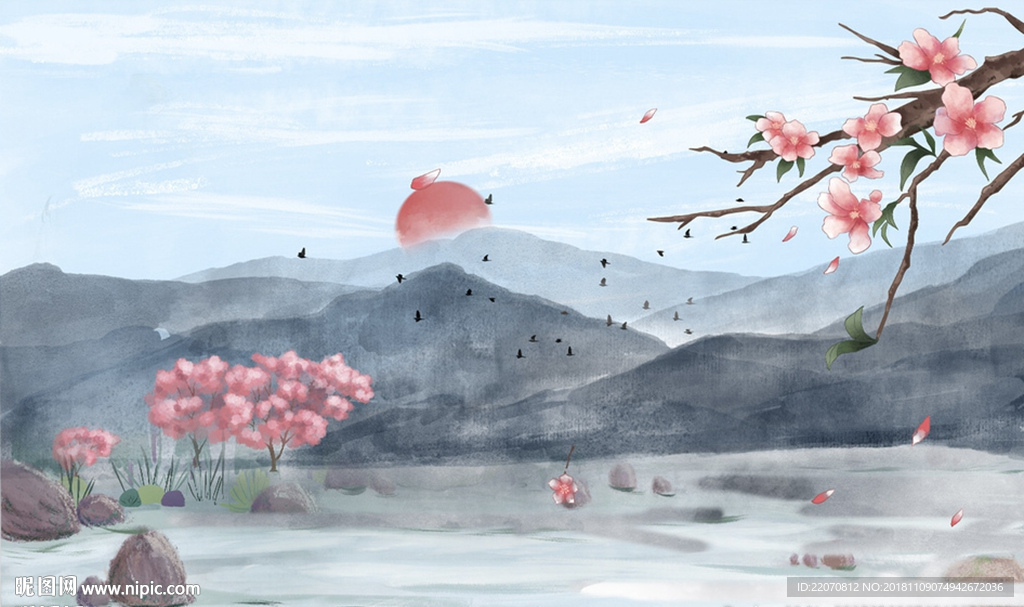 大气山水石头风景背景墙