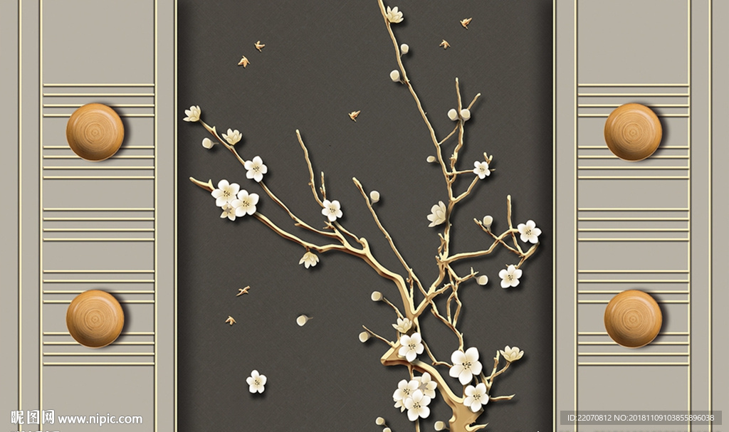 浮雕花树花朵拼接背景墙