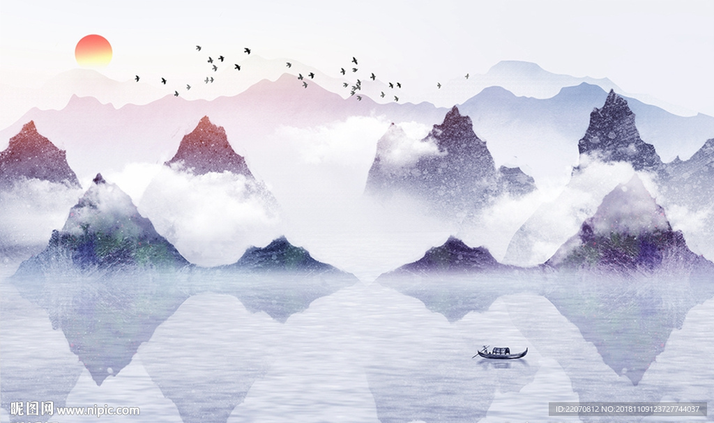 唯美意境水墨山水风景背景墙