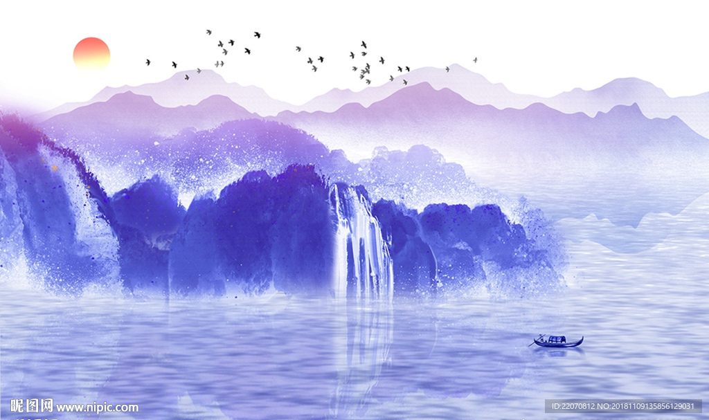 唯美水墨山水风景背景墙