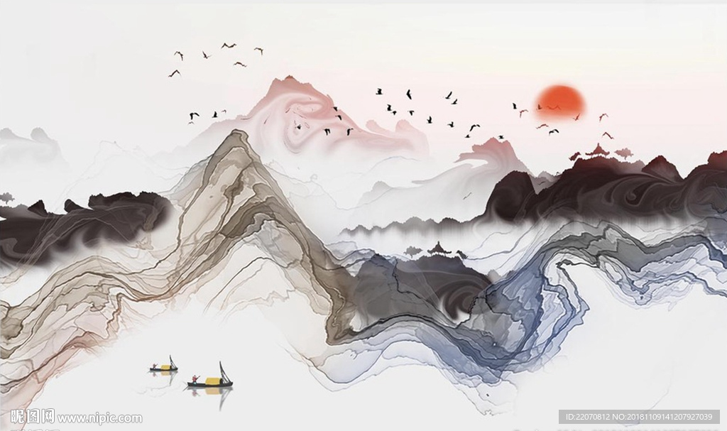 水墨烟丝抽象山水背景墙