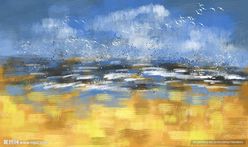 现代简约抽象风景油画背景墙