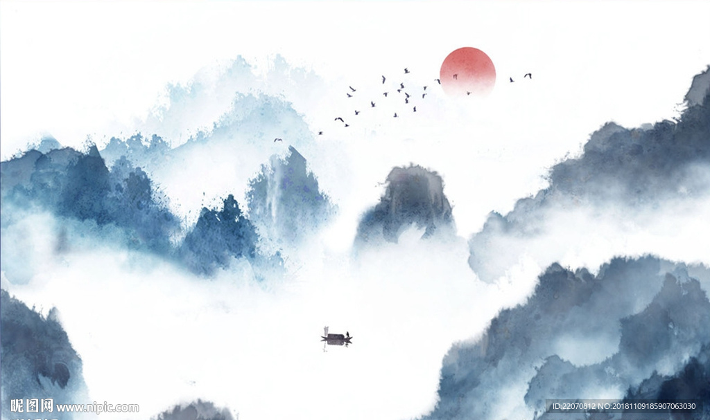 中式意境水墨山水背景墙