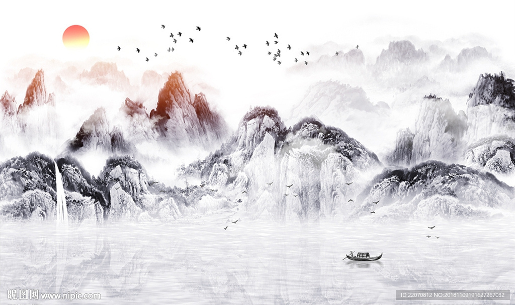 中国风水墨山水风景背景墙