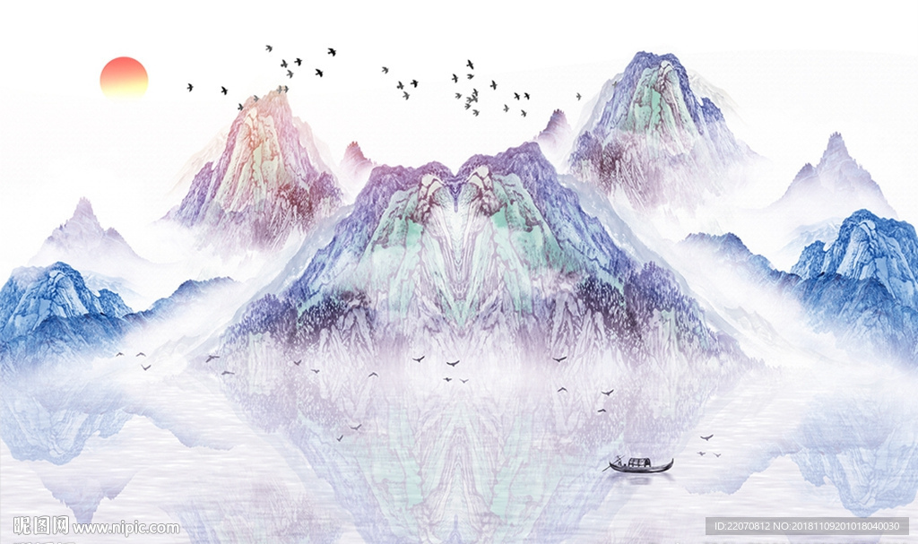 唯美意境山水风景背景墙