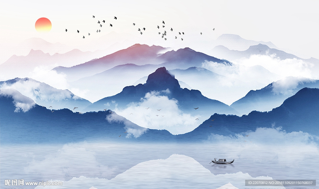 水墨意境山水风景背景墙