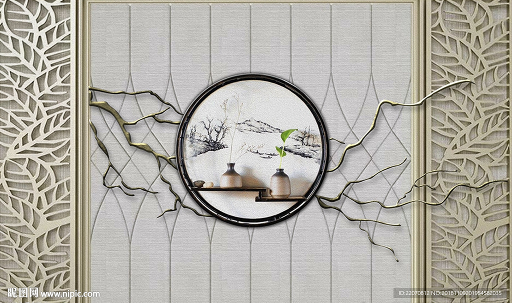 浮雕木纹树枝简约背景墙