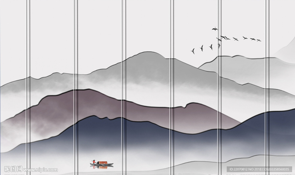 中式意境山水风景画抽象背景墙