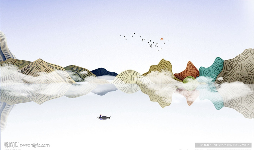 中式意境水墨山水背景墙