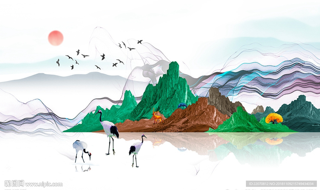 现代彩色山水装饰画