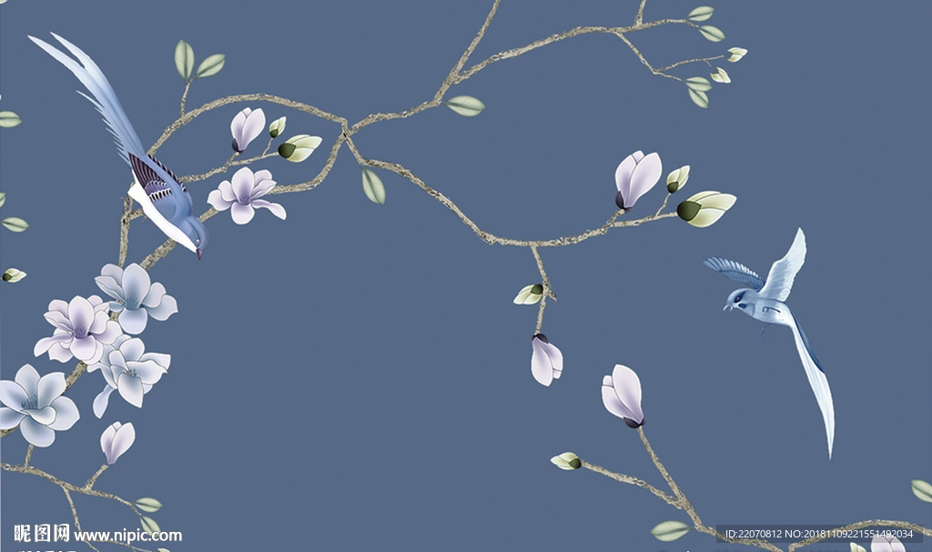 工笔木兰花花鸟背景墙